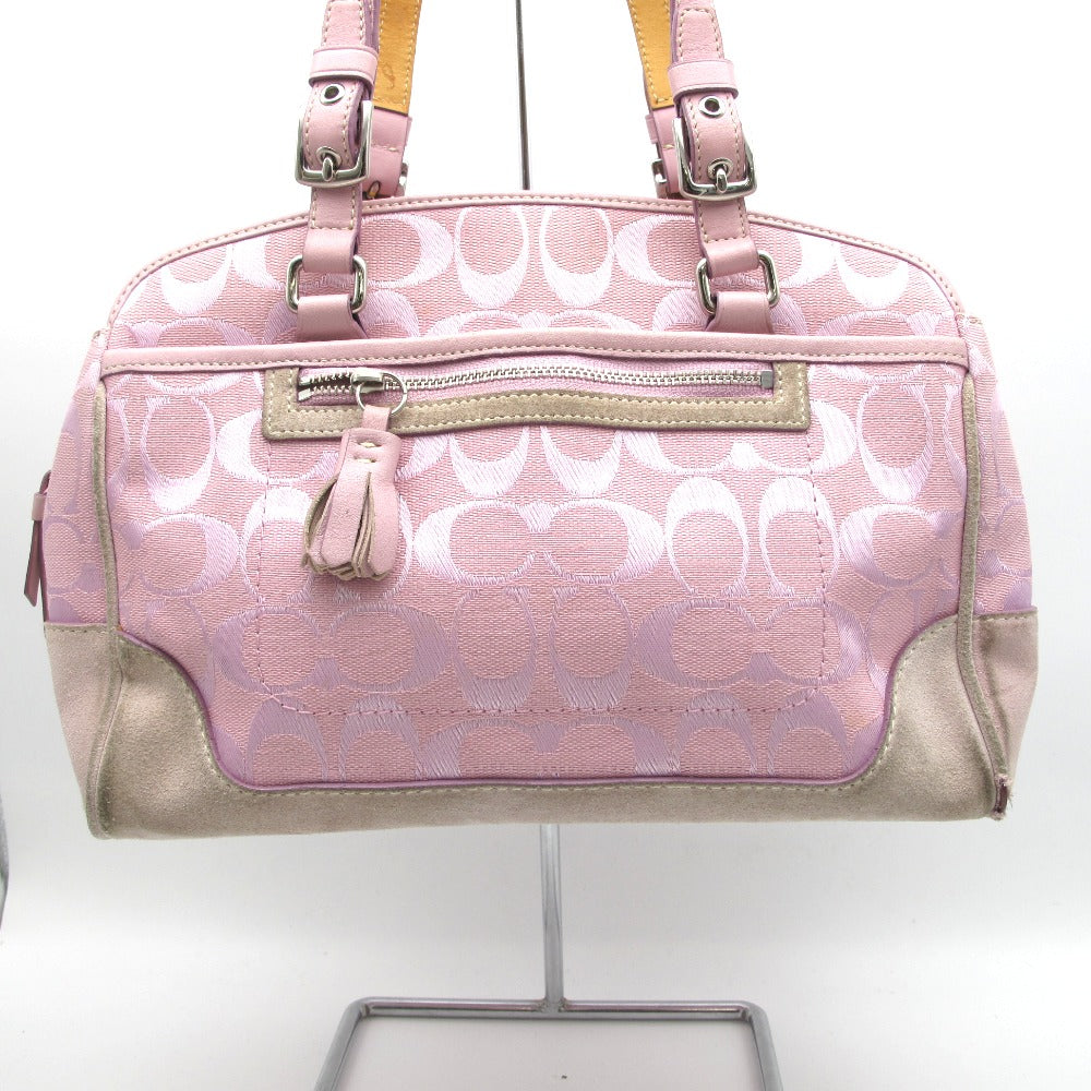 COACH コーチ ハンドバッグ ナイロン レザー シグネチャー ピンク