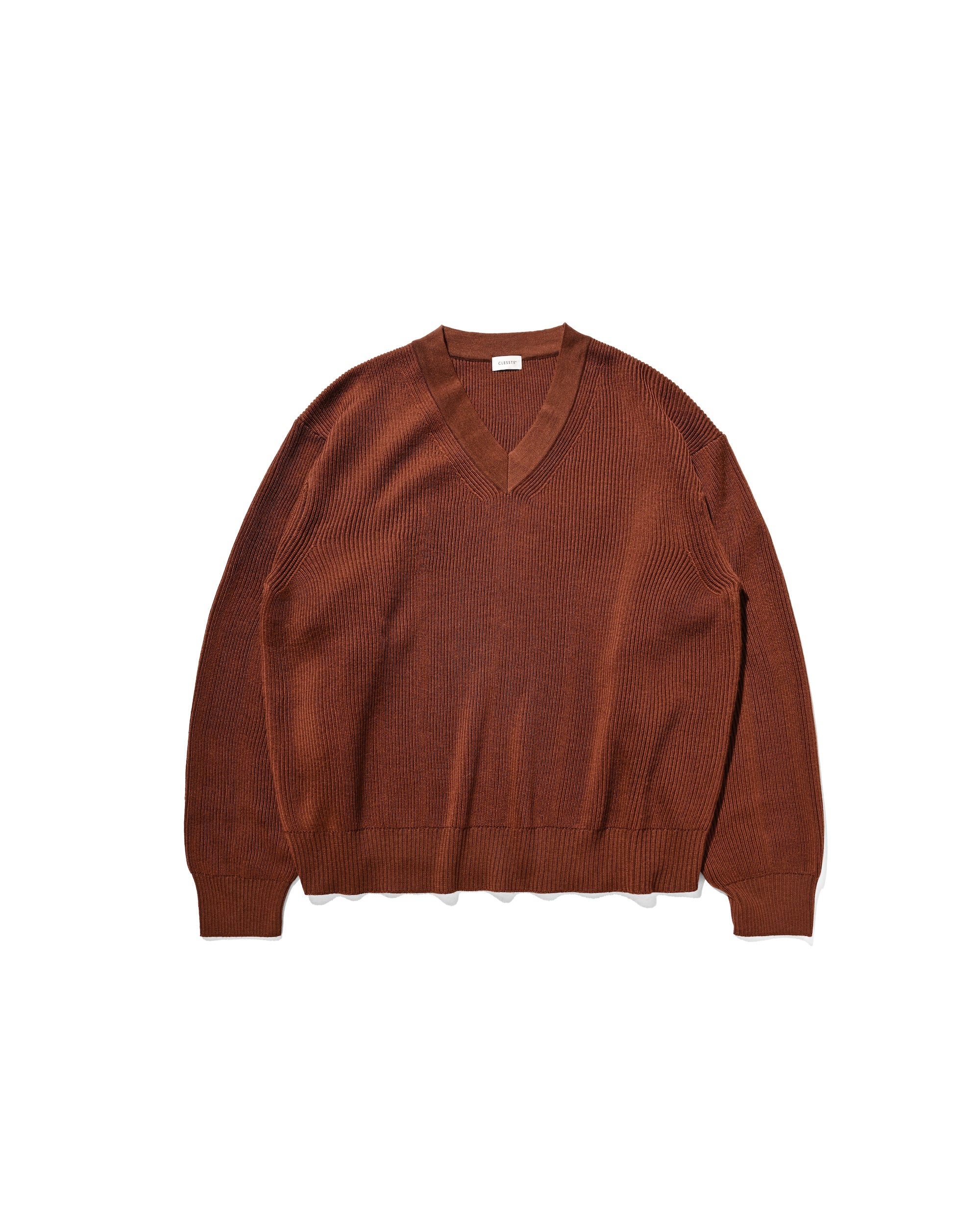 FINE WOOL V-NECK KNIT PULLOVER (BROWN)