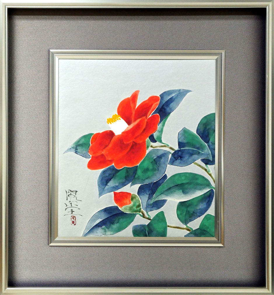 富取風堂「椿花」日本画・色紙 絵画買取・販売の小竹美術