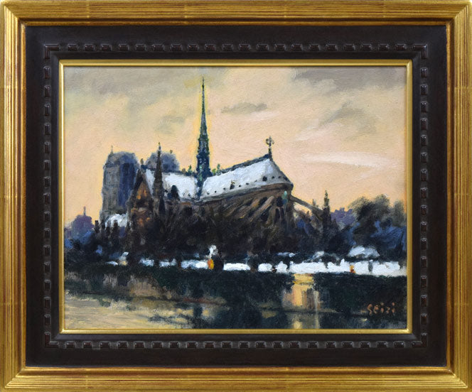 金子誠治「パリ風景（ノートルダム大聖堂）」油絵・F6号 絵画買取