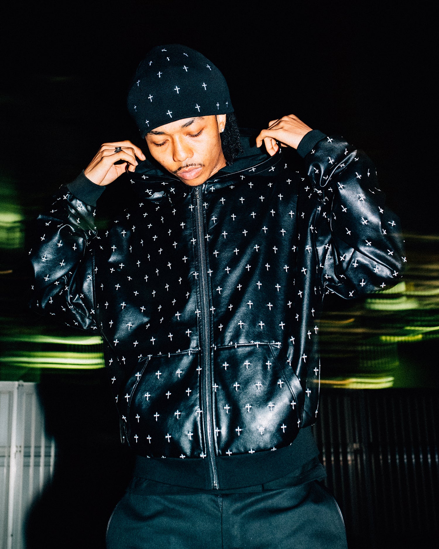 Allover Cross Zip-up Hoodie / Black｜LAST NEST Official Online Site