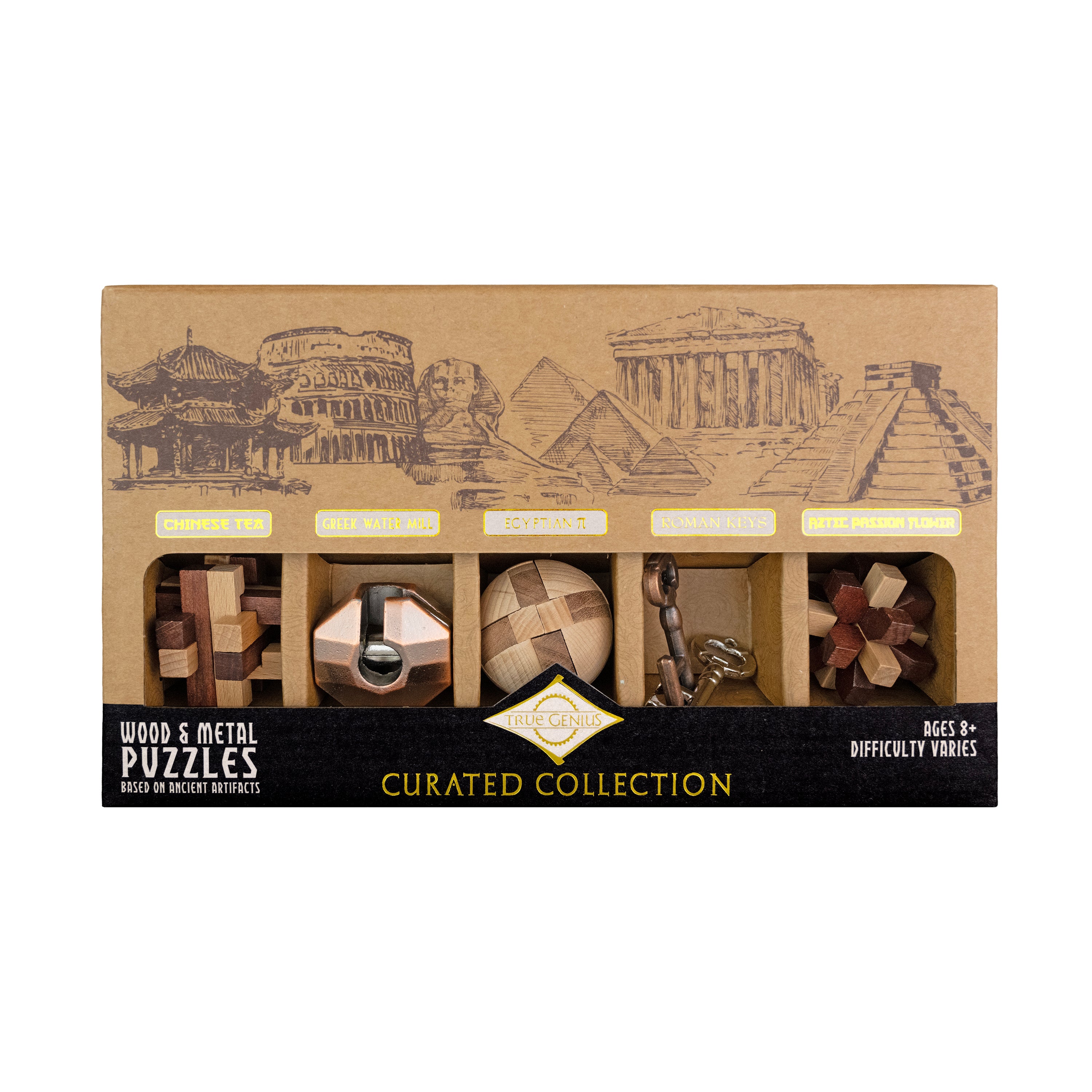 Project Genius: Curated Collection - 5 Brainteaser Puzzles, Wood