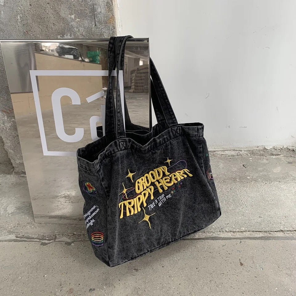Canvas Y2K Bag - Grunge Bag | Crossbody School Shopper Bag – The Feelz
