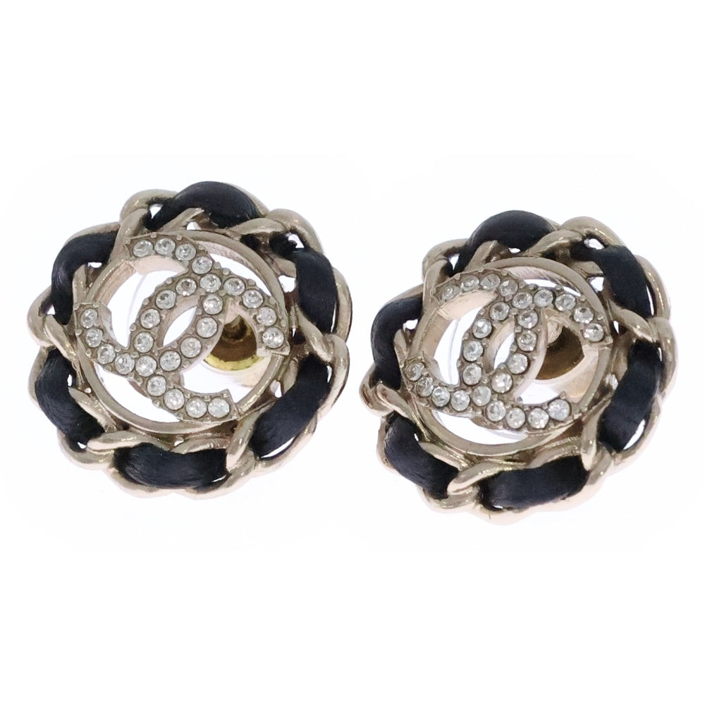 CHANEL(シャネル) ココマーク ラインストーン ピアス ブラック