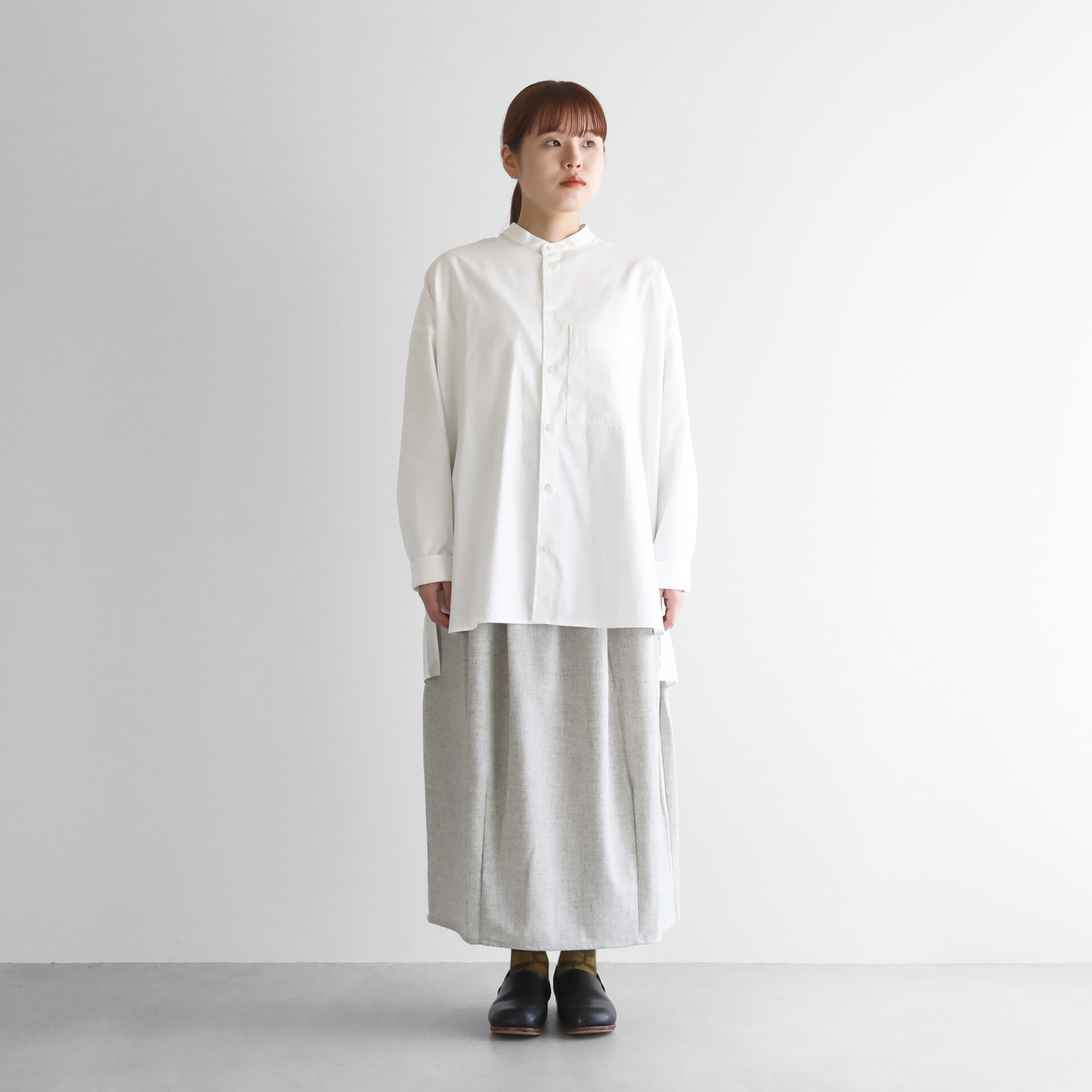 遠州織物ハウスHUIS◇オーガニックコットンシャツ 001W◇白◇サイズ1