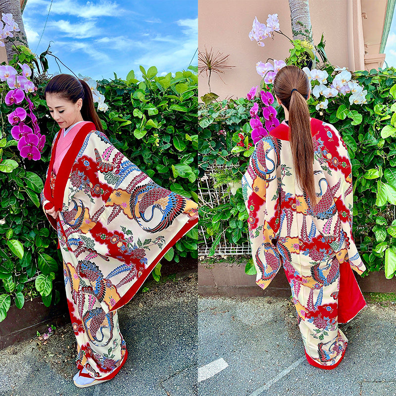 紅型打掛・沖縄結婚式衣装・黄色紅型着物・七五三衣装通販|つは琉球店