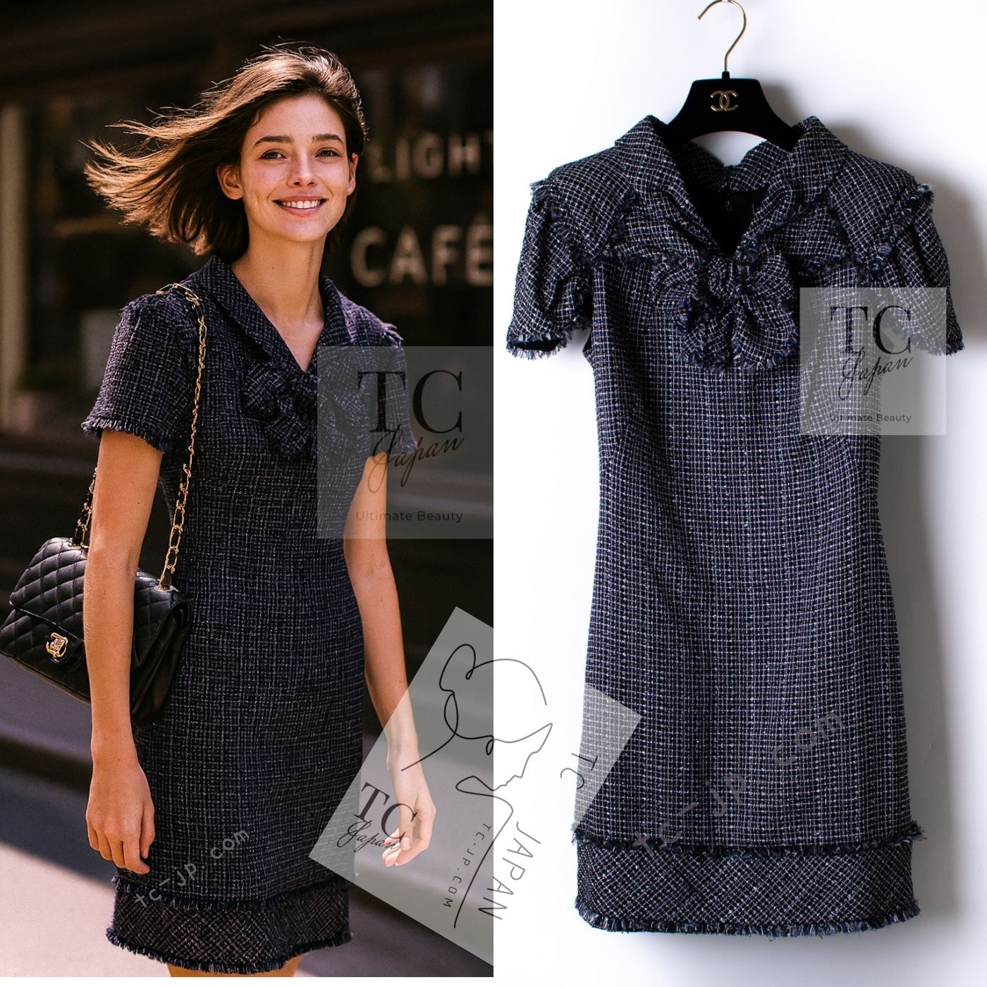 シャネル ワンピース CHANEL ブラック ネイビー パープル リボン