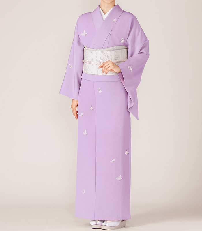 お仕立付き・袷】都粋オリジナル 東レシルジェリー 刺繍小紋(蝶：浅紫