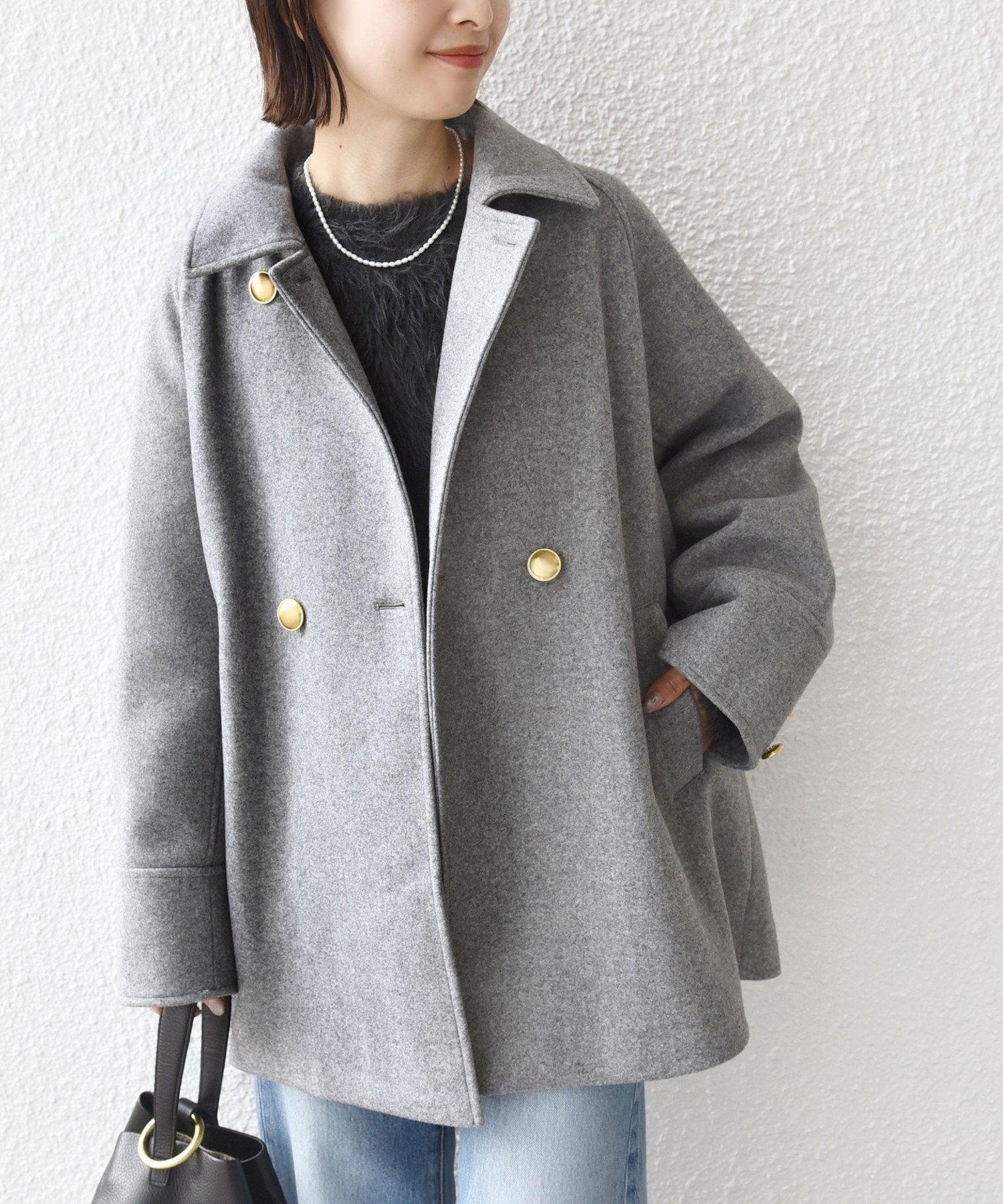 ほぼ新品SHIPSシップスウール ライク ジャージー メルトン2WAY Pコート SHIPS｜【WEB限定】<手洗い可能>ウール ライク ジャージー メルトン
