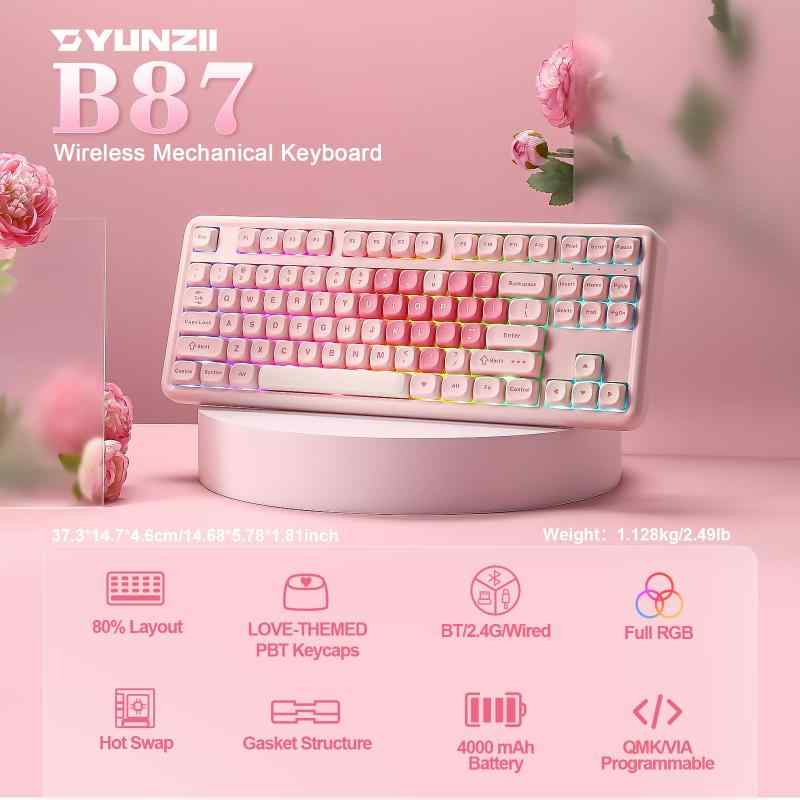楽天市場】YUNZII B87 ワイヤレスメカニカルキーボード ゲーミング