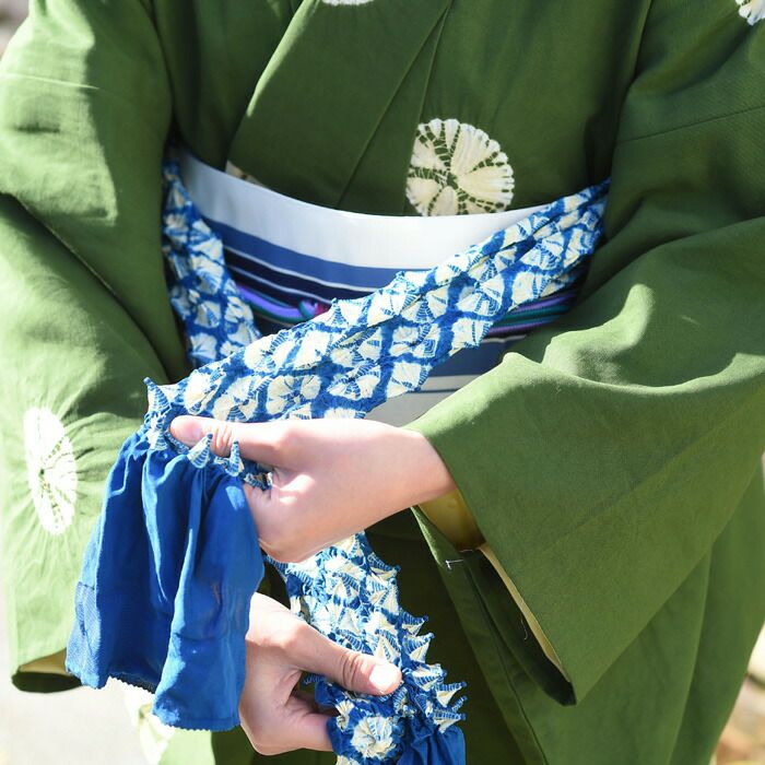 帯揚げ 有松絞り 絞り帯あげ 丹後ちりめん 国産 正絹 蜘蛛絞り ：つゆ