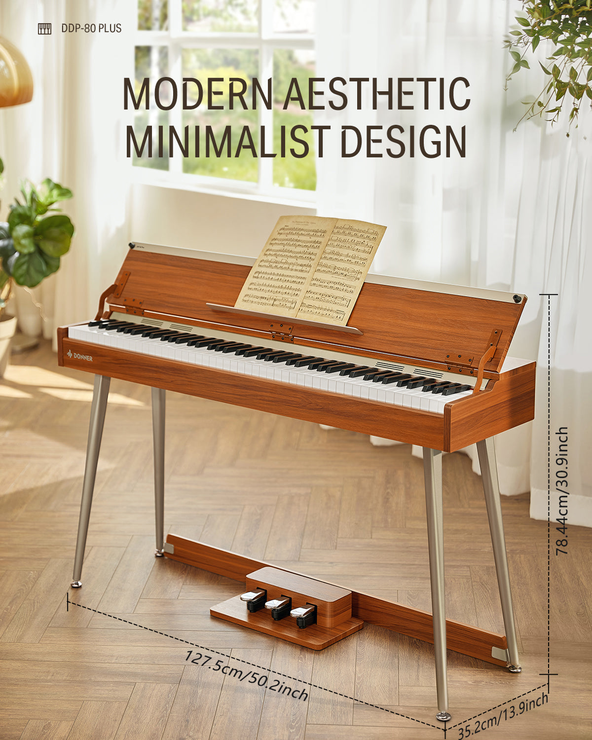 DDP-80 PLUS 88 Key Weighted Wooden Digital Piano with Cover Donner