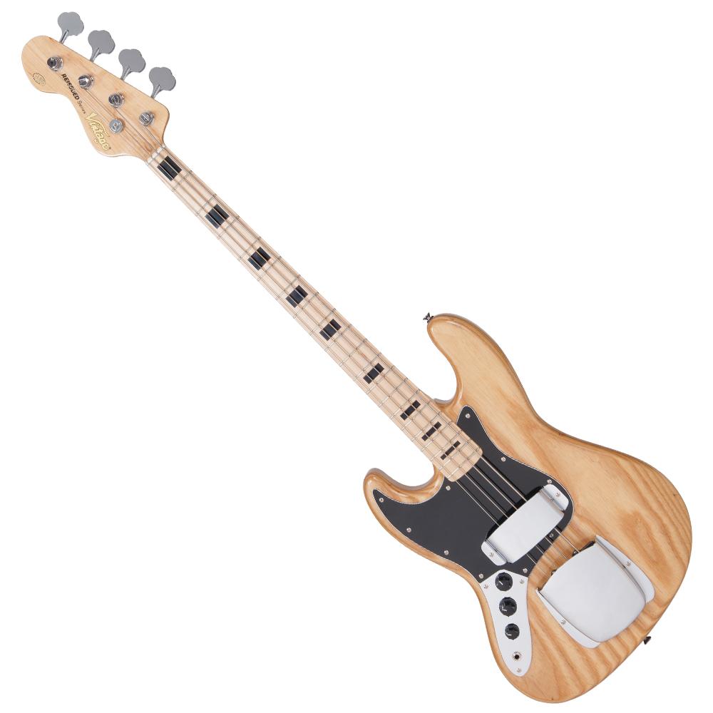 Vintage VJ74 Reissued Maple Fingerboard Bass ~ Natural Ash - Left