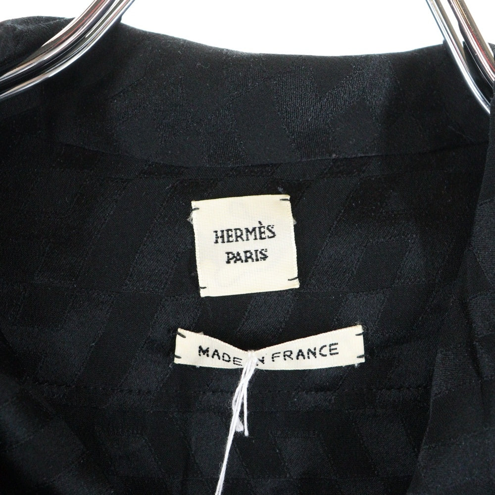 HERMES(エルメス) Hロゴ 総柄 ボーカラー シルク 長袖シャツ ブラウス