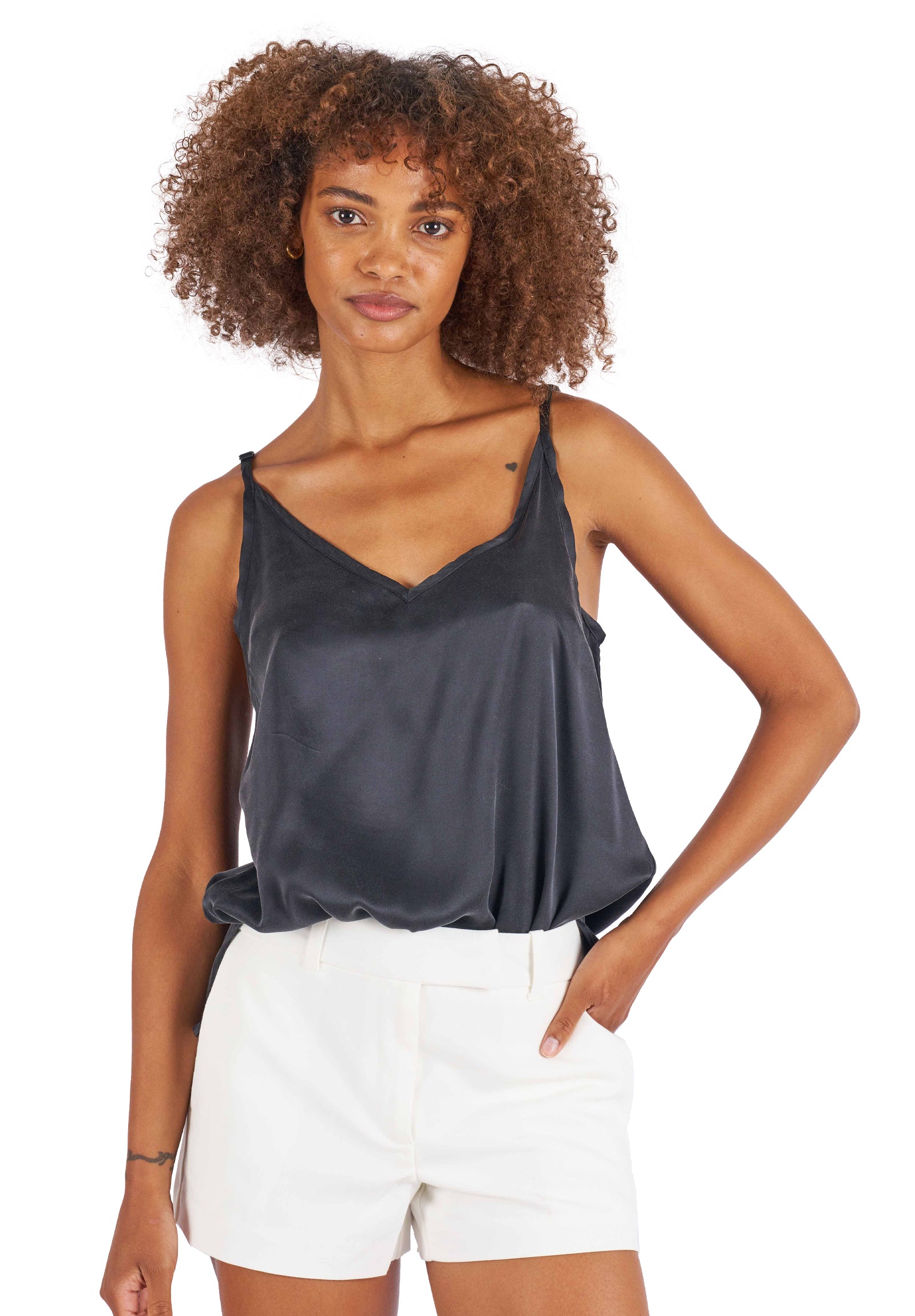 Cami-Silk Black 100% Satin Silk Camisole – camixa.com