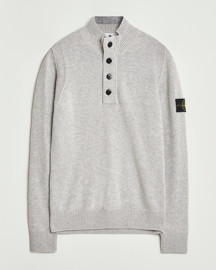 Stone Island Knitted Lambswool Half Button Zip Grey Melange at