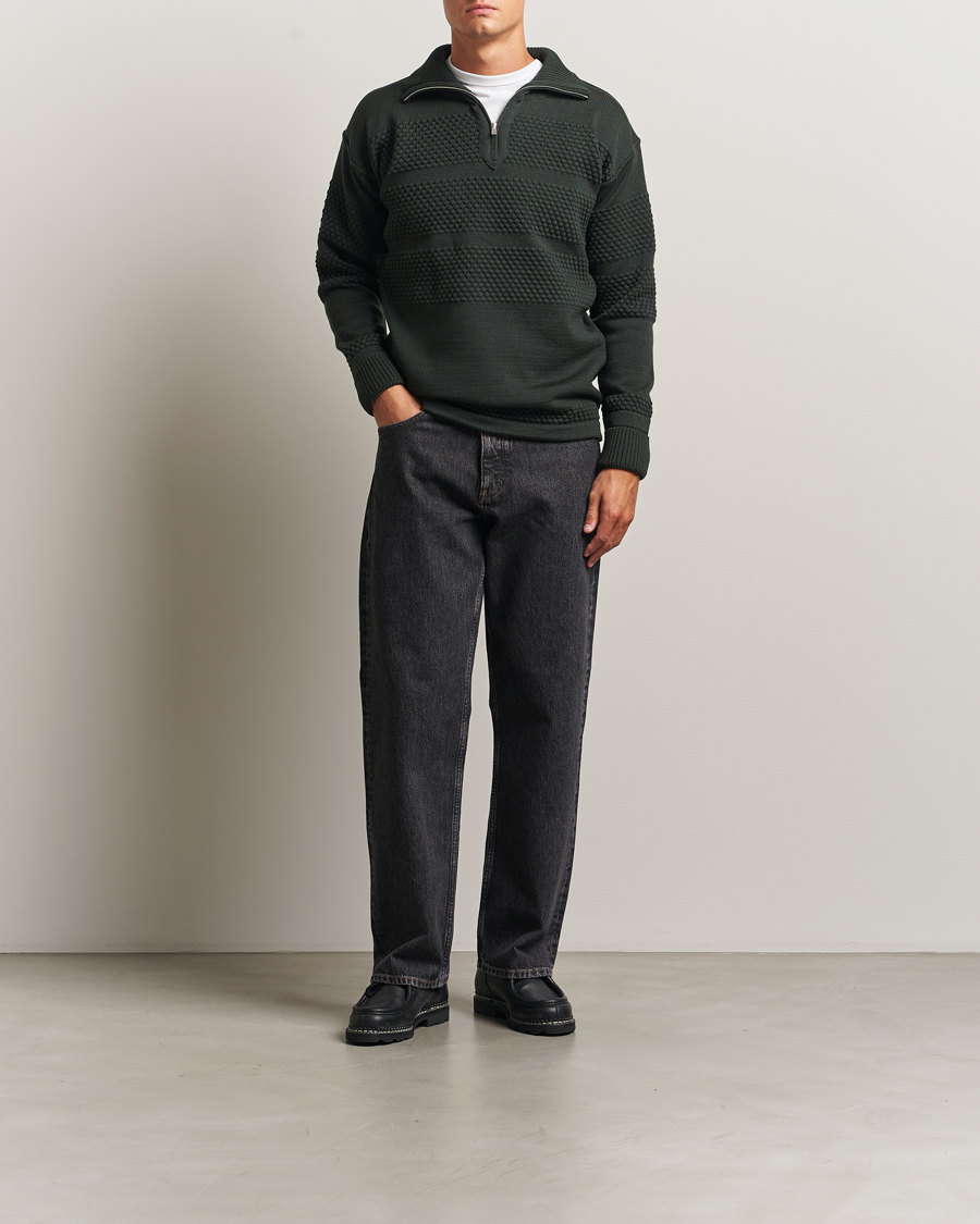 S.N.S. Herning Fisherman Wool Short Zip Dark Forest Green at