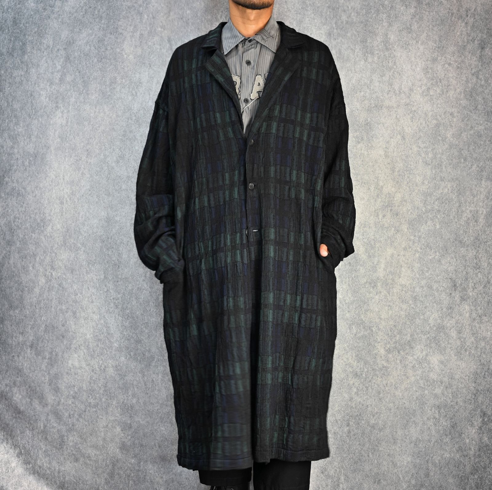 yohji yamamoto - ムラ染めチェック コート （BLACK） / HO-T74-177