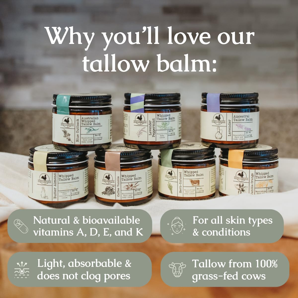 Hearth and Homestead Whipped Tallow Balm - Unscented (Herb-Infused