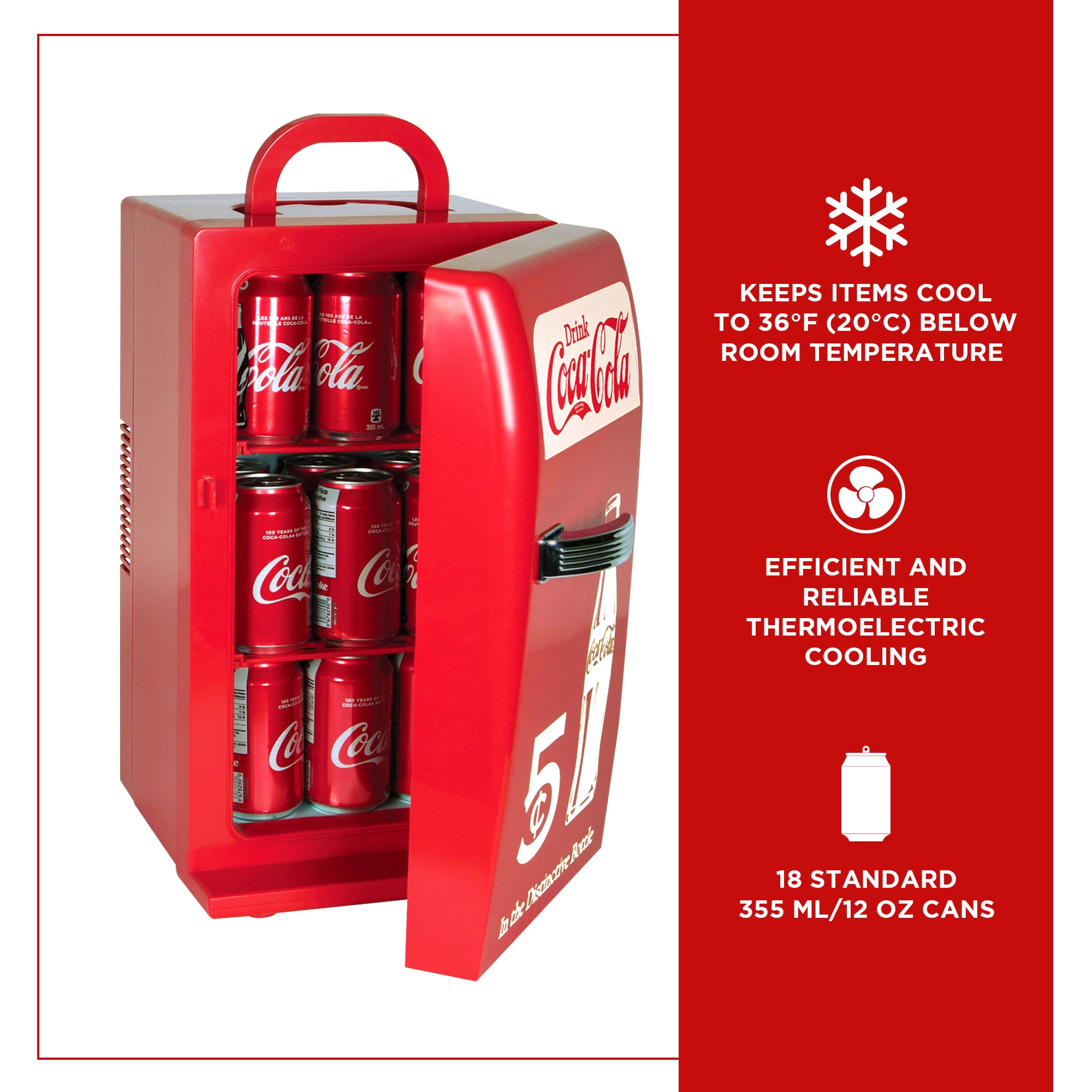 Coca-Cola 18 Can Retro Mini Fridge, 12V DC 110V AC Cooler, 5.4L