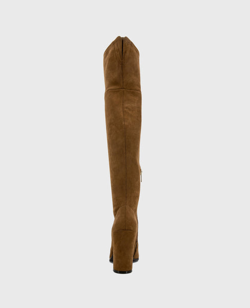 Josie Cognac Suede Tall Knee Heeled Boot | Kenneth Cole