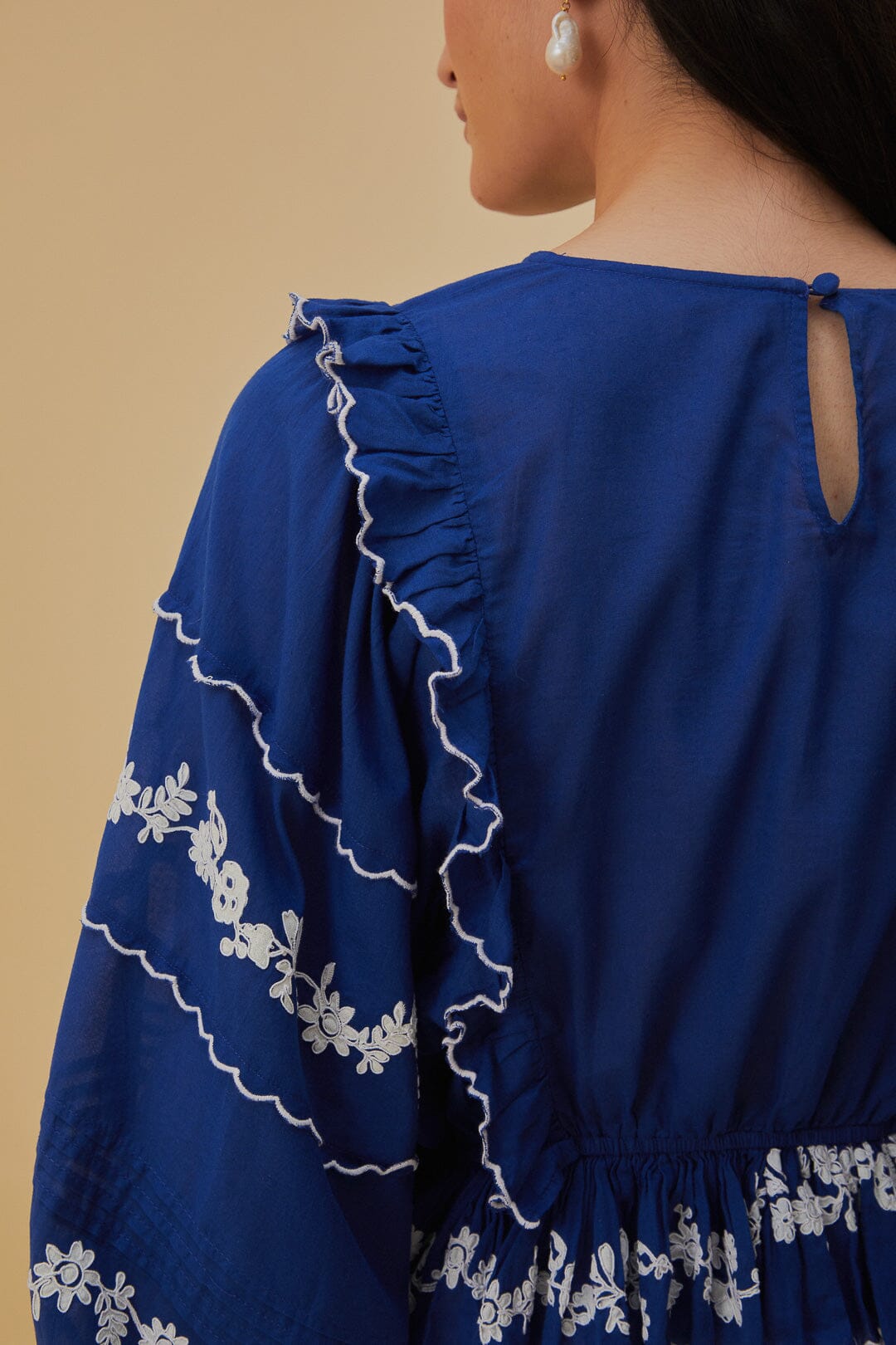 Farm Rio - Navy Blue Embroidered Long Sleeve Blouse – Julien's a