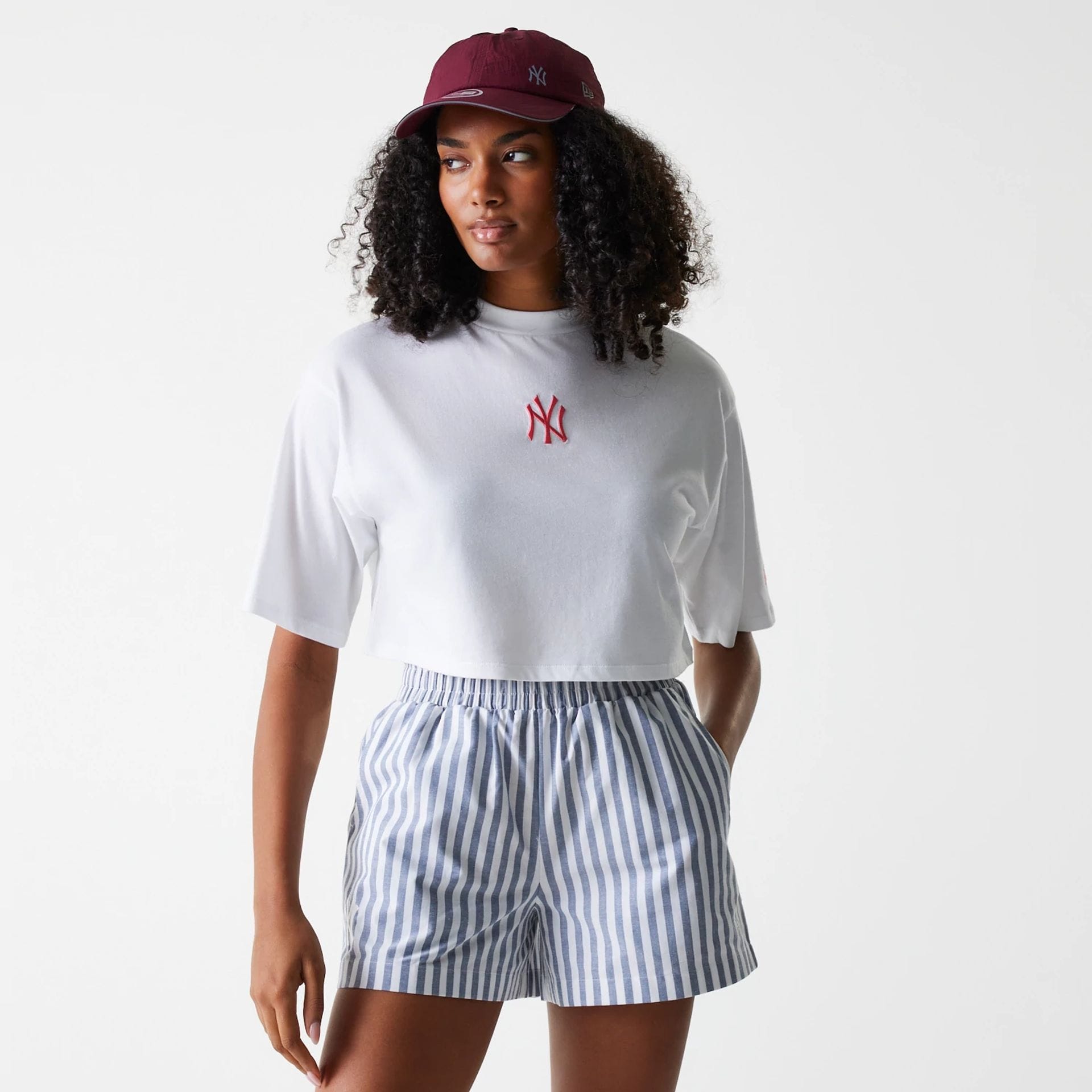 Womens MLB Stripe New York Yankees Dark Blue Shorts | NEC UK