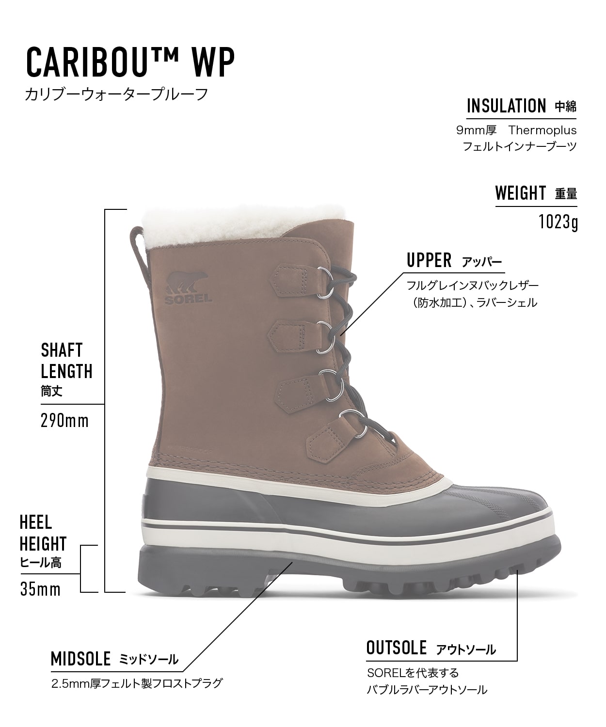 カリブー ウォータープルーフ(25 Buff)│SOREL（ソレル）公式サイト