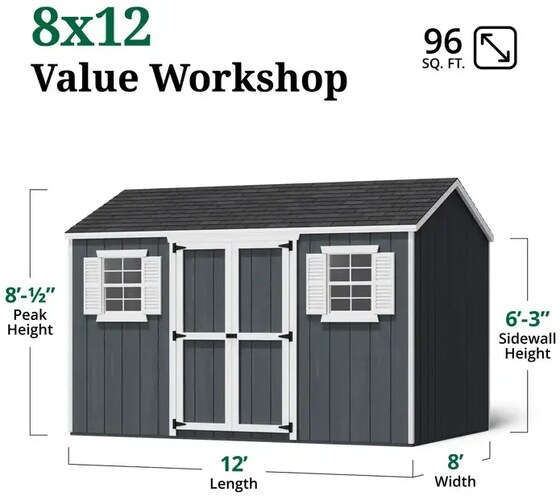 Little Cottage Co Pre-Cut 8x12 Value Workshop Shed Kit
