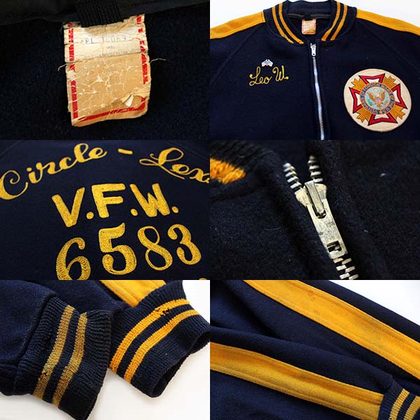 60s VFW パッチ&ピンズ付き チェーン刺繍 メルトン ウール ジップ