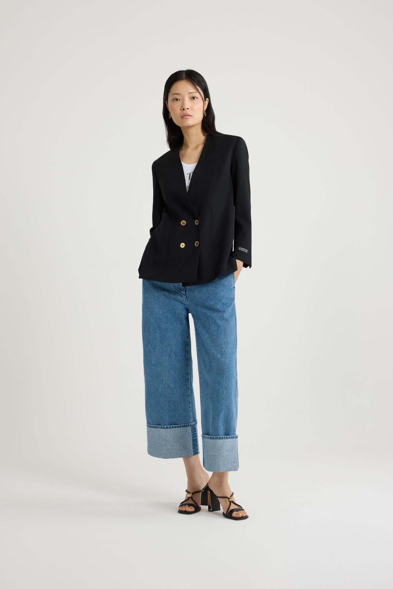 Patou | テックウール製 ノーカラーダブルブレストジャケット