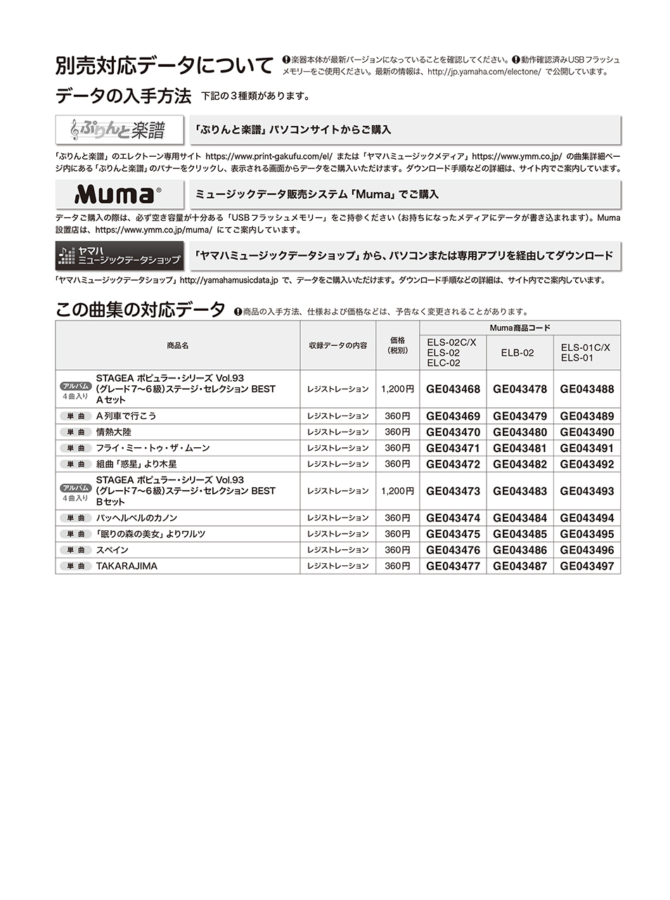 ヤマハ】STAGEA ポピュラー 7～6級 Vol.93 ステージ・セレクション