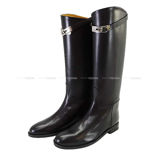 HERMES エルメス ブーツ ジャンピング ケリーベルト ショート #38.5 黒