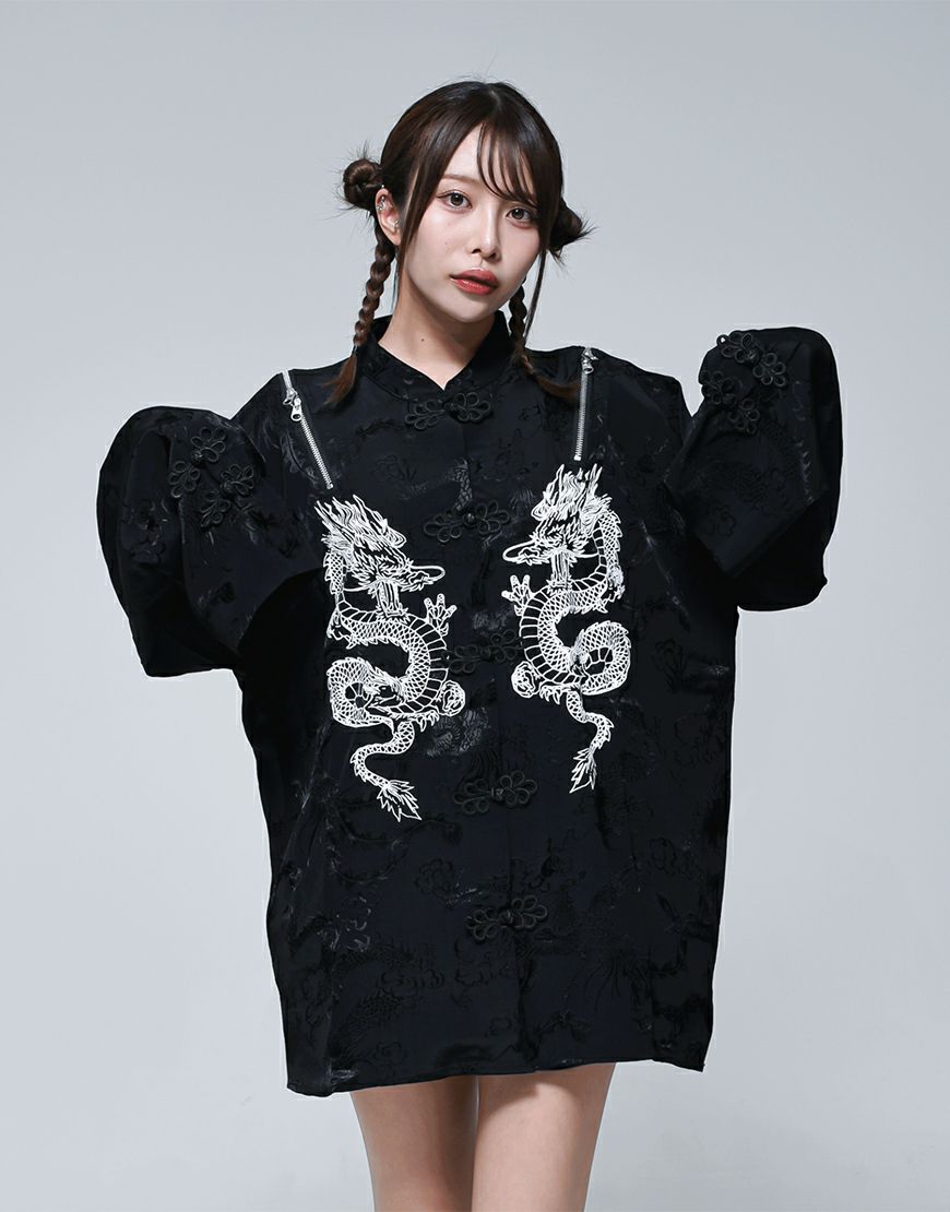 ♡極美品♡ REFLEM ショルダーZIP 総柄チャイナシャツ レフレム