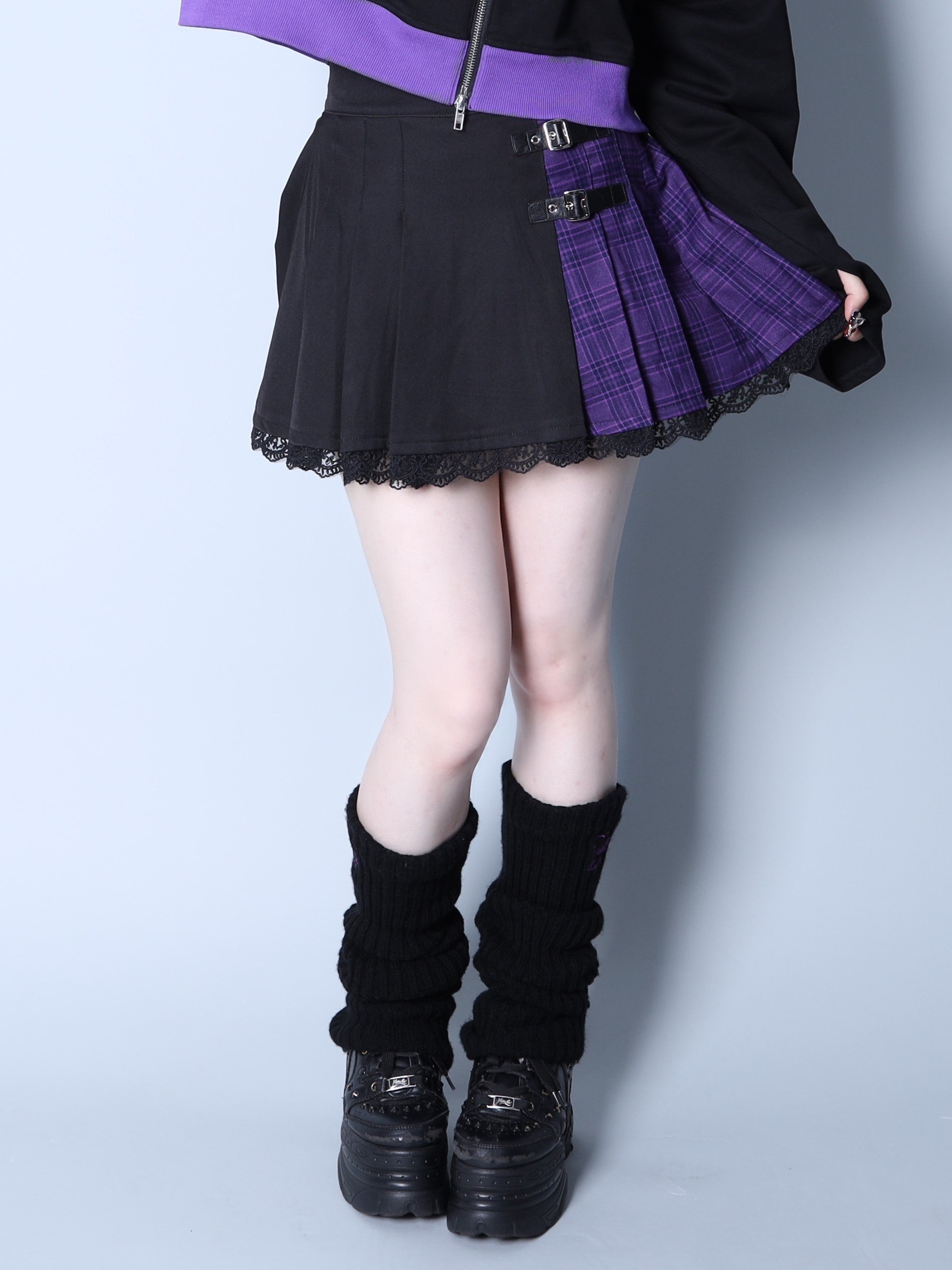 レッグカバー付きチェック切り替えプリーツスカート– A AM STUDIO