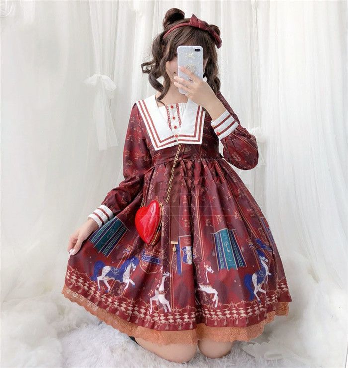 ゴスロリ ワンピースメリーゴーランド柄 ロリータ 可愛い - メルカリ