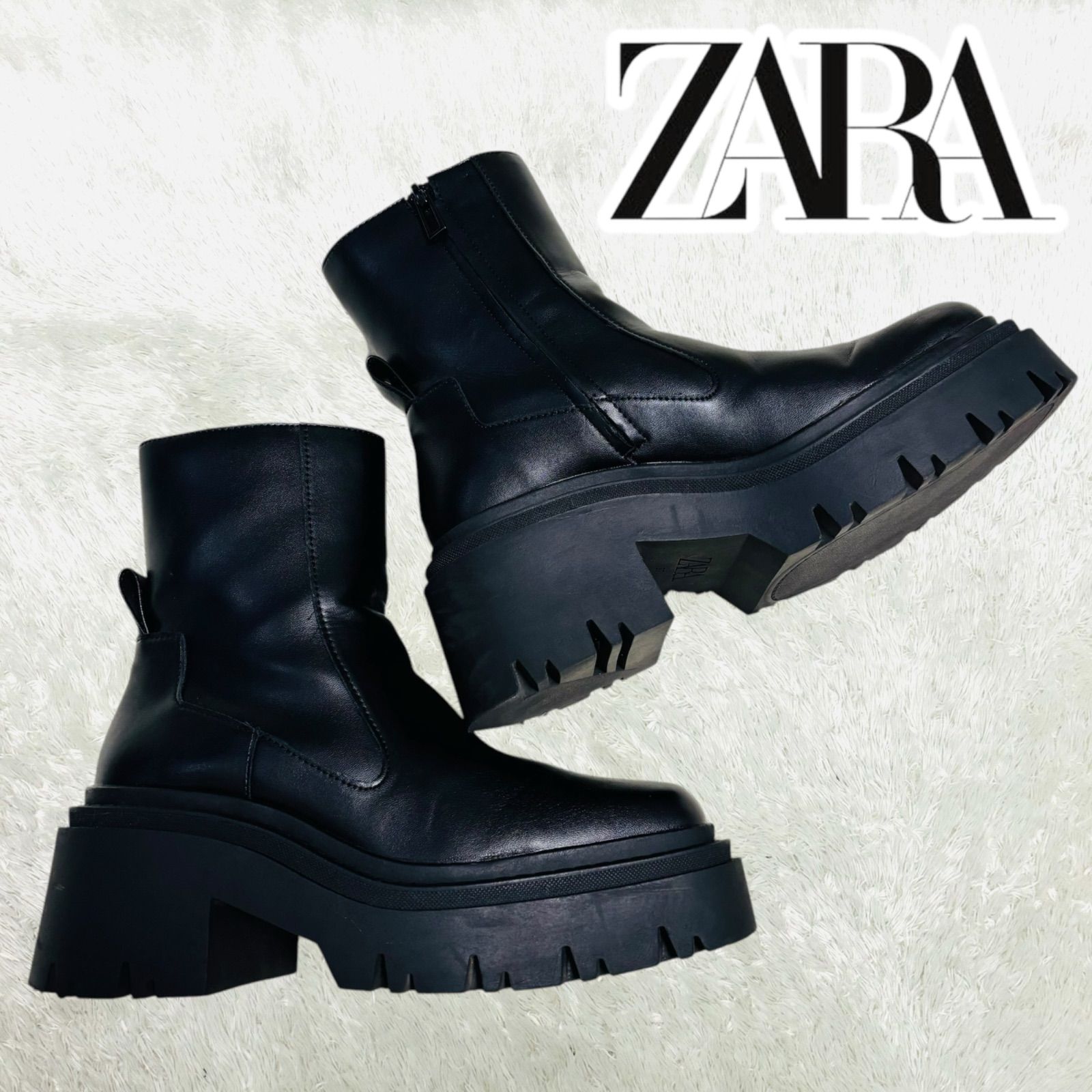 完売品 ZARA ザラ 厚底 ブーツ サイドジップ ショートブーツ