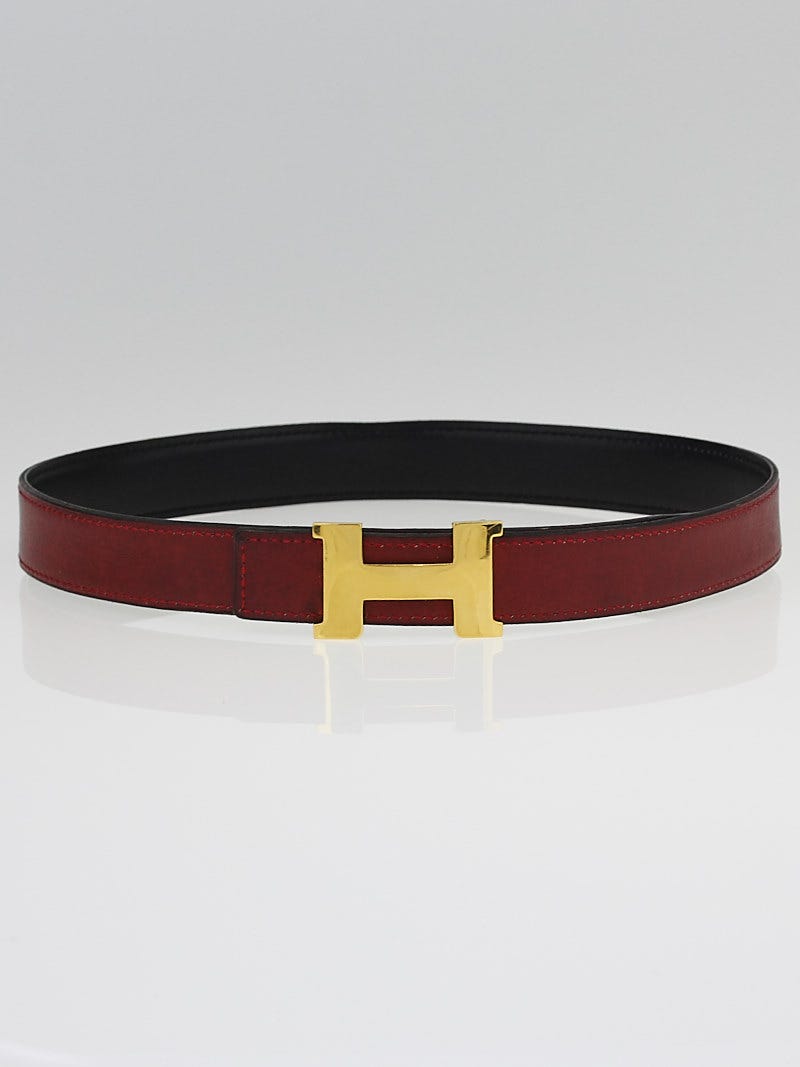 Hermes 24mm Rouge/Black Leather Gold Plated Constance H Belt Size