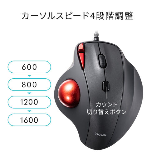 トラックボールマウス（有線・NOVA・静音・5ボタン・34mmボール