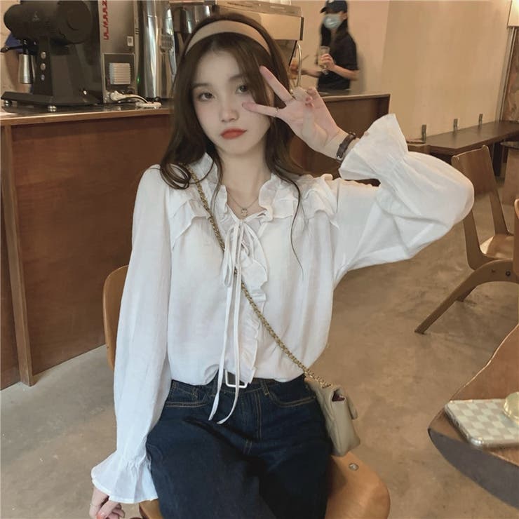 赤字覚悟！処分セール】たっぷりフリルでガーリーリボンブラウス[品番