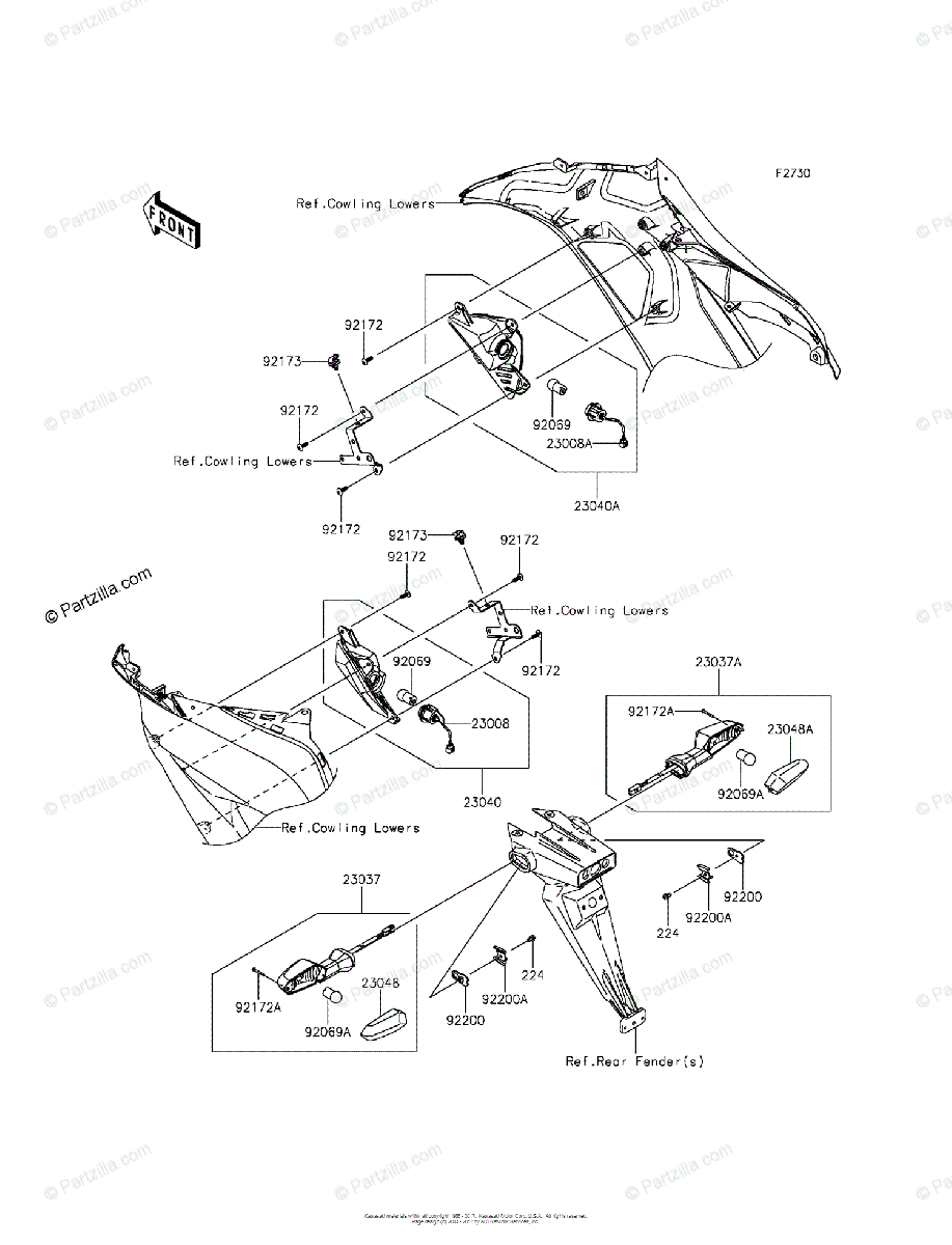 Kawasaki Motorcycle 2013 OEM Parts Diagram for Turn Signals