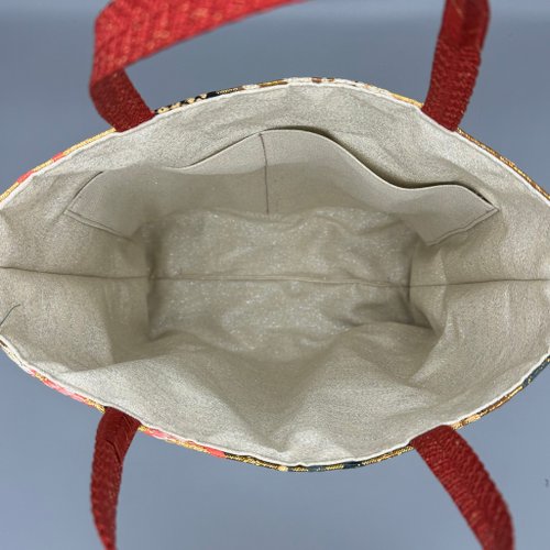 着物 帯 帯締め ハンドメイド トートバッグ リメイク 金 花 六通柄袋帯