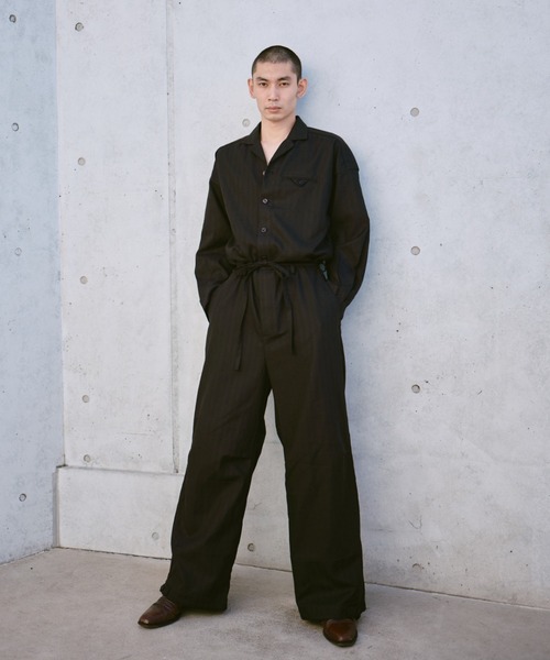 open collar belted assort l/s jump suit / 開襟ベルト付きアソート