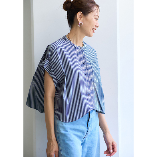 優待価格[PRIORITY]ショート丈ストライプシャツ | KOBUNSHA SELECT
