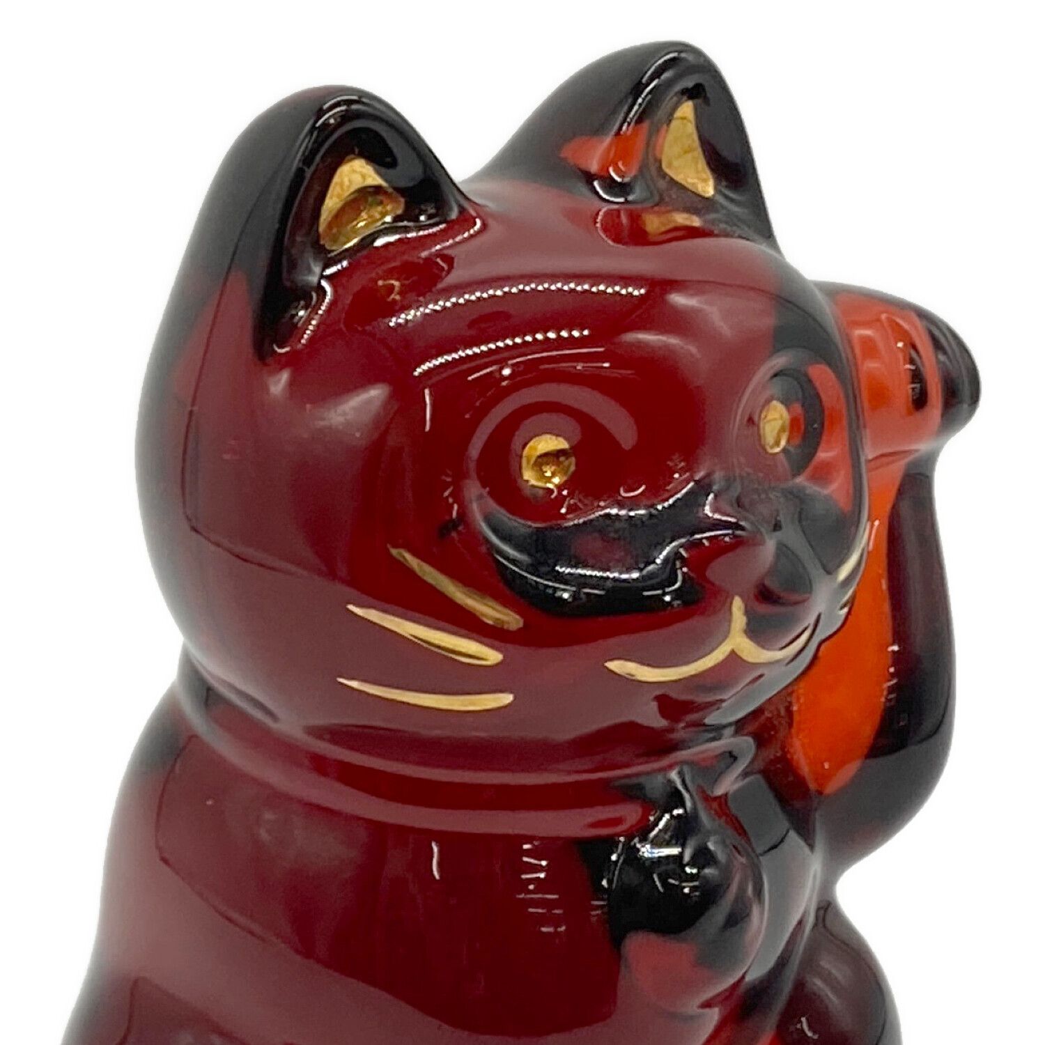 ちょこ様】Baccarat クリスタル 招き猫 レッドオクトゴン 約10cm