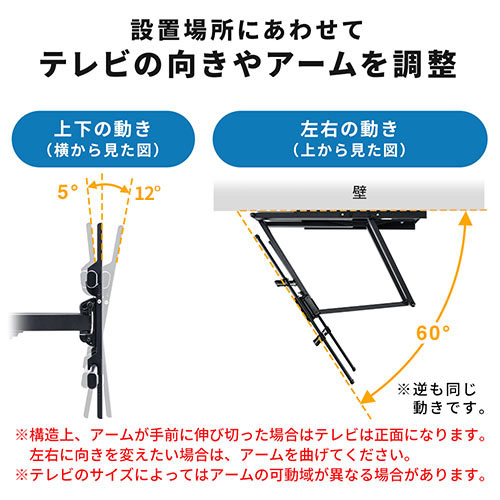 テレビ壁掛け金具 アーム式 薄型 大型 角度調整 左右首振り VESA 42