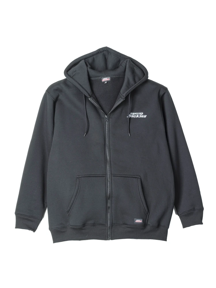 ブラック 【GENUINE DICKIES】裏起毛ワンポイント刺繍フルジップ