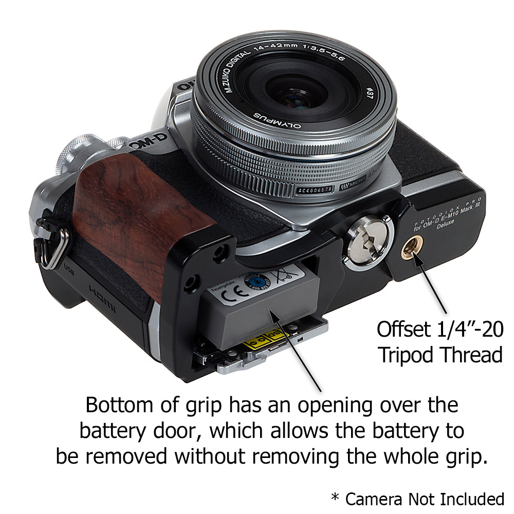 Deluxe All Metal Black Camera Hand Grip for Olympus OM-D E-M10