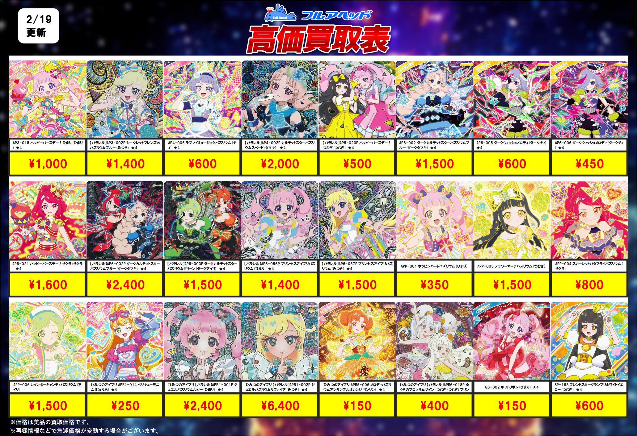 ひみつのアイプリ】買取表、販売価格の調整を行いました！