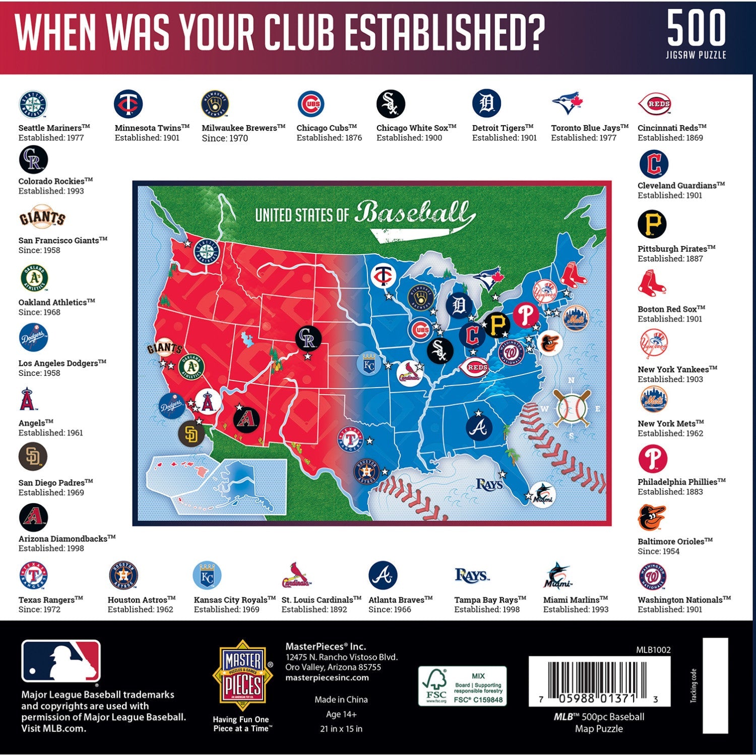 MLB - League Map 500 Piece Jigsaw Puzzle – GAMEDAY PRODUCTS
